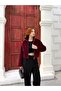 Women's Burgundy Stand Collar Crop Plush Jacket Nh2703 - 2