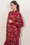 Women's Patterned Oversize Shirt and Trousers Two-Piece Set 30098 - Claret Red - 4