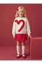 Girl's Ecru Red Heart Appliqued Sweatshirt