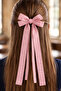 Girl's Double Bowknot Gingham Automatic Buckle Pink - 2