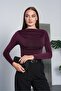 Women's Plum Boat Neck Drape Detailed Blouse Pc7006 - 6
