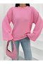 Women's Pink Seersucker Textured Wide Sleeve Blouse Frv0230
