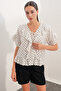 Women's Short Sleeve Ruffle Blouse 40032 - White - 4