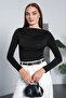 Women's Black Boat Neck Drape Detailed Blouse Pc7006 - 6