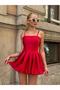Women's Red Thin Strap Balloon Mini Dress with Lining Shorts Yel221509 - 3