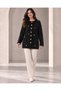 Women's Crew Neck Pearl and Stone Embellished Copper Buttoned Long Sleeve Fuzzy Embroidered Knitwear Tunic Jacket - 7