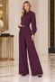 Women's Plum Balloon Sleeve Belted Shirt Collar Crepe Fabric Jumpsuit Nbk5006 - 2