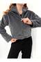 Women's Anthracite Stand Collar Crop Plush Jacket Nh2703