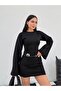 Women's Black Crew Neck Spanish Sleeve Blouse Frv0154