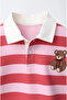 Girl's Teddy Bear Printed Collared Striped Pink Sweatshirt - 3