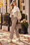 Women's Beige Balloon Sleeve Zippered Detailed Embellished Bomber Jacket Nbk9000 - 3