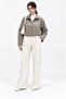 4974 Women's Stand Collar Elastic Waist Zippered Bomber Jacket Sand Beige - 4