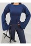 Women's Navy Blue Crew Neck Spanish Sleeve Blouse Frv0154 - 3