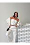 Women's White Zippered Bustier 3 Threaded Threaded Triple Tracksuit Set Get26372 - 4