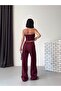 Women's Burgundy Zippered Bustier 3 Threaded Threaded Triple Sweatpants Set Get26372 - 7