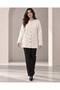 Women's Crew Neck Pearl and Stone Embellished Copper Buttoned Long Sleeve Fuzzy Embroidered Knitwear Tunic Jacket - 5