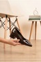 Women's Patent Leather Metal Buckle Short Block Heeled Shoes with Blunt Pointed Toe Comfortable Sole Stylish Office and Daily Stiletto Ballerinas - 3