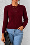 Women's Crew Neck Long Sleeve Openwork Hair Braided Burgundy Knitwear Sweater