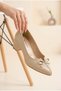 Women's Patent Leather Bow Detailed Short Block Heeled Shoes Pointed Toe Comfortable Sole Stylish Office and Daily Stiletto Ballerinas - 3
