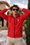 Men's Seasonal Trend Hooded Zippered Red Raincoat & Windbreaker - 5