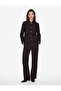 Button Detailed Mandarin Collar Pocketed Striped Blazer Jacket with Metal Accessories