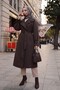 Double-Breasted Collar Belted Lined Double-Pocket Trench Coat - Dark Brown - 3