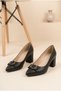 Women's Stoned Buckle Thick Block Heeled Shoes Pointed Toe Bow Detail Comfortable Sole Stylish Evening Dress and Office Stiletto - 2