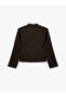 Button Detailed Mandarin Collar Pocketed Striped Blazer Jacket with Metal Accessories - 6