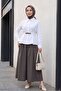 Belt Detailed Pleated Long Sleeve Shirt -White - 5