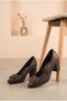 Women's Stoned Buckle Thick Block Heeled Shoes Pointed Toe Bow Detail Comfortable Sole Stylish Evening Dress and Office Stiletto