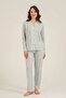 Women'S, 50% Cotton, 50% Modal, Green Striped, Shirt Collar, Pajama Set