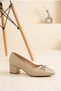 Women's Patent Leather Bow Detailed Short Block Heeled Shoes Pointed Toe Comfortable Sole Stylish Office and Daily Stiletto Ballerinas - 2