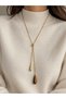 Brown Gold Stone Long Bronze Chain Steel Necklace with Elevator Design - 2