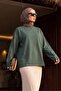 Crew Neck Long Sleeve Oversize Combed Cotton Sweatshirt -Khaki - 3