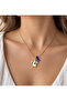 Gold String Mine Detailed Turtle Saks Blue Ribbon Charm Adjustable Necklace