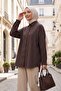 Striped Buttoned Oval Cut Linen Look Shirt - Dark Brown