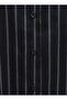 Striped Buttoned Oval Cut Linen Look Shirt - Dark Blue - 6