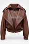 Funnel Neck Deri Ceket - 5