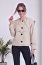 Women's Wide Collar Buttoned Short Trench Coat Black, Brown, Beige, Khaki - 5