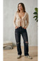 Women's Beige Ruffle Detailed Lace-Up Front Transparent Crop Blouse Cardigan