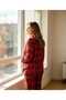 Plus Size Red Plaid Stylish Comfortable Soft Long Sleeve Shirt Collar Buttoned Women's Pajama Set (3Xl-4Xl-5Xl Sizes) - 3