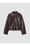 Ozmarka New Season Burgundy Patterned Women's Leather Look Jacket