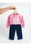 Girls' Seasonal Travel Set Stylish Model T-Shirt and Jeans Pants with Butterfly Pattern - 2