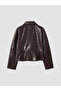 Ozmarka New Season Burgundy Patterned Women's Leather Look Jacket - 2