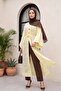 Wide Sleeve Lace-Up Brooched Jacquard Long Kimono -Yellow - 6