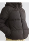 Brown Hooded Women's Puffer Coat - 4