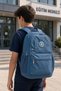 Blue School Bag 3 Compartments Waterproof Student Backpack Crinkle Fabric 45 X 27 X 15