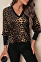 Leopard Elegance! New Season Women's Long Sleeve Button Detail V-Neck Leopard Patterned Blouse - 3