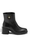Women's Black Leather Block Heeled Ready-To-Wear Sole Gold Button Detailed Stylish Ankle Boots - 2