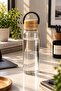 Glass Water Bottle 420 ml – Water Bottle with Bamboo Lid and Carrying Handle